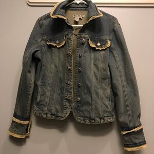 Feminine Denim Jacket with Romantic Lace Accents Country Western Vibes